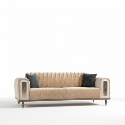 Luxus Bank Sofa Canapé Beige Wunnzëmmer Kanzlei Textil Canapéen