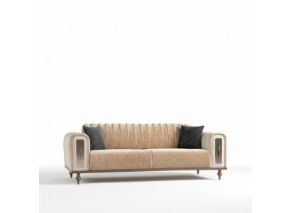 Luxus Bank Sofa Canapé Beige Wunnzëmmer Kanzlei Textil Canapéen
