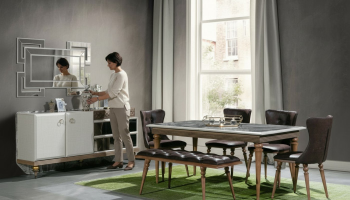 Iesszëmmer Set Bank Dësch Still Iessgrupp Dëschgarnitur Sideboard 6-Stéck.