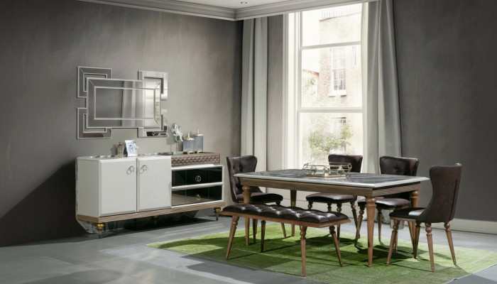 Iesszëmmer Set Bank Dësch Still Iessgrupp Dëschgarnitur Sideboard 6-Stéck.
