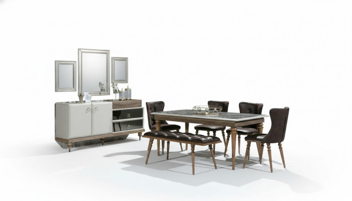 Iesszëmmer Set Bank Dësch Still Iessgrupp Dëschgarnitur Sideboard 6-Stéck.