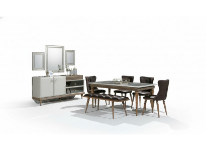 Iesszëmmer Set Bank Dësch Still Iessgrupp Dëschgarnitur Sideboard 6-Stéck.