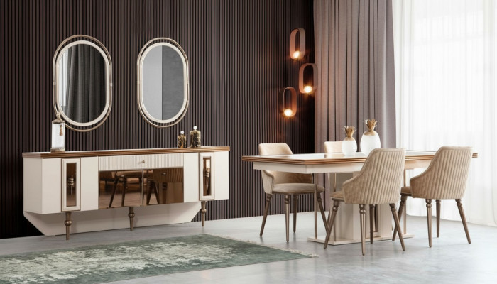 Luxus Iesszëmmer Set Kommode Sideboard Dësch 4x Stull Garnitur 8stéckeg