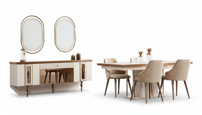 Luxus Iesszëmmer Set Kommode Sideboard Dësch 4x Stull Garnitur 8stéckeg