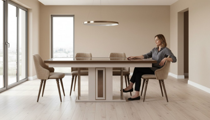 Iesszëmmer Set 4x Lehnstull Dëscht Design Miwwelen Iessgrupp Stull 5 Stécker.
