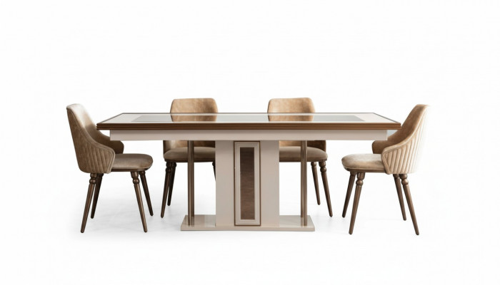 Iesszëmmer Set 4x Lehnstull Dëscht Design Miwwelen Iessgrupp Stull 5 Stécker.