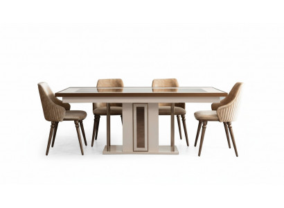 Iesszëmmer Set 4x Lehnstull Dëscht Design Miwwelen Iessgrupp Stull 5 Stécker.