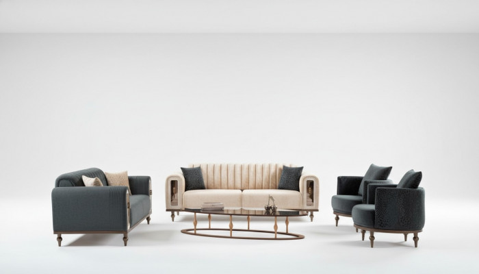 Sofagarnitur Samt Stoff Canapé Saz Sofa Polster Miwwelen 4-Deel Garnituren