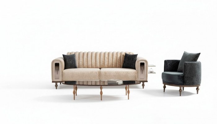 Modern Design Couchgarnitur Sofagarnitur Set Wunnzëmmer Set 3+1 Couchtisch Beige