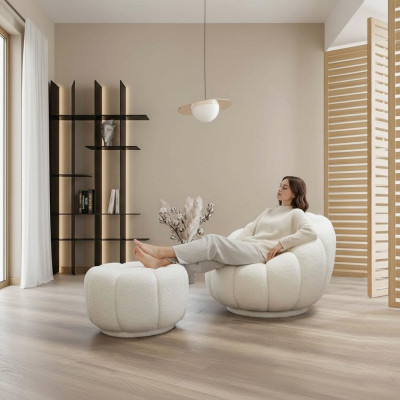 Fotell + Pouf fir Wunnzëmmer Ronnen Stull mat Pouf Modern Miwwelen