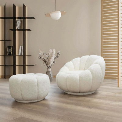 Fotell + Pouf fir Wunnzëmmer Ronnen Stull mat Pouf Modern Miwwelen
