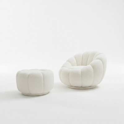 Fotell + Pouf fir Wunnzëmmer Ronnen Stull mat Pouf Modern Miwwelen