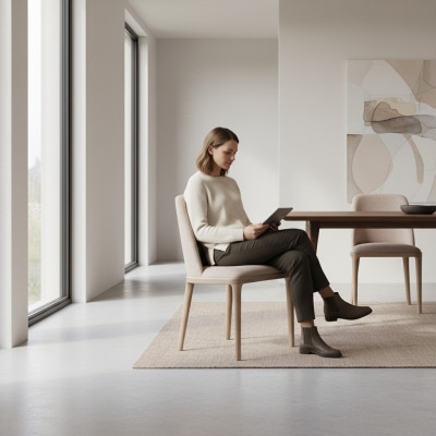 Luxus Design Polster Still Still Sëtz Iesszëmmer Holz Textil Fauteuil Massivholz