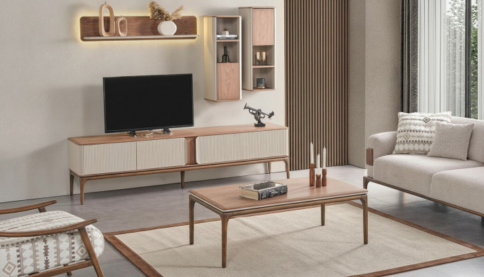Säitenschaf verluer Fernseh-Nidderschaf Schaf Couchdësch Wunnzëmmer Modern Beige Holz