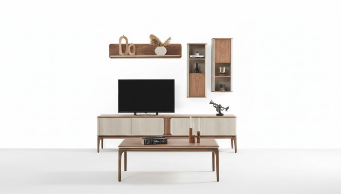 Säitenschaf verluer Fernseh-Nidderschaf Schaf Couchdësch Wunnzëmmer Modern Beige Holz