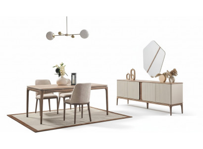 Iessgrupp Iessdësch 4 Still Säitenaresor Spigel Modern 7-tlg Holz Beige
