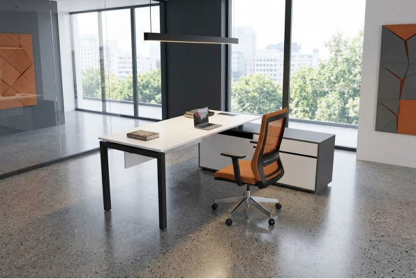 Wäiss Bürosmöbel Luxus Ariichtung Eckschreifdëscher Aarbechtszëmmermébel Holz