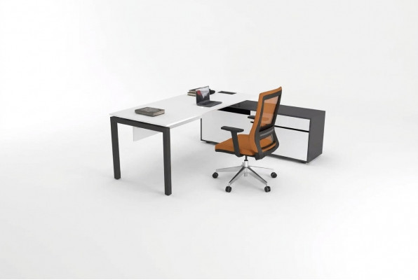 Wäiss Bürosmöbel Luxus Ariichtung Eckschreifdëscher Aarbechtszëmmermébel Holz