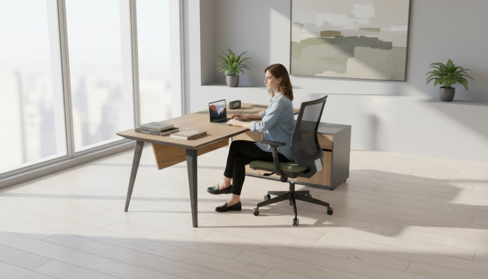 Eckschreiweschen Office Dësch grouss Chef Dëscher Schreiweschen Miwwelen Brong