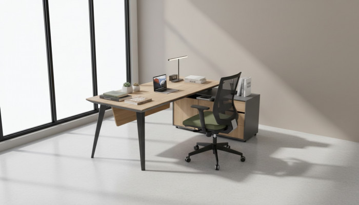 Eckschreiweschen Office Dësch grouss Chef Dëscher Schreiweschen Miwwelen Brong