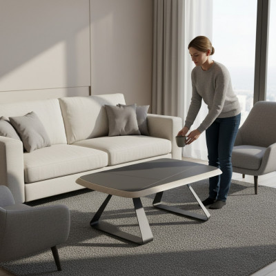 Aarbechtszëmmer Couchtisch Modernen Design Kaffisdësch Braun Holzmiwwelen Nei