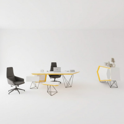 Arbechtszëmmer Büro Eckbüro Schreifdësch Couchtisch Sideboard Modern Wäiss