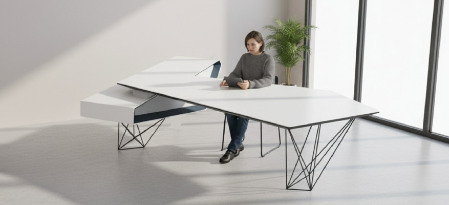 Eckschreifdësch Aarbechts Schreif Büro Dësch Luxus Designer Miwwelen Wäiss