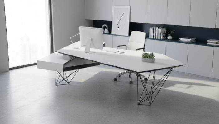 Eckschreifdësch Aarbechts Schreif Büro Dësch Luxus Designer Miwwelen Wäiss