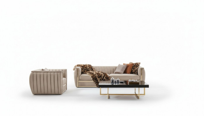 Design Sofa Set 3+1 Salontisch Couch Polster Faarf beige Sofa nei