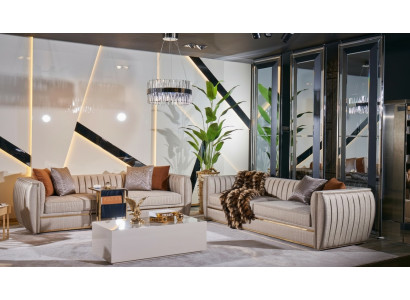 Polsterset 3+3 Sofa Dëschset Canapé Stoff Sofaset 3tlg.