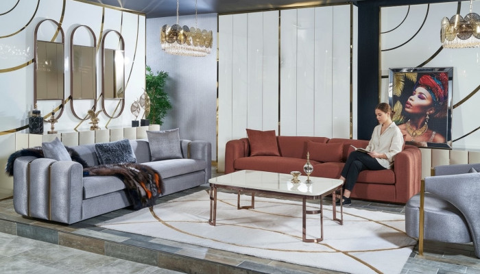 Soffagarnitur 3+3+1 Sëtz Dësch Set Sofa Polster Couch 4-Deel Set