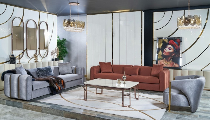 Soffagarnitur 3+3+1 Sëtz Dësch Set Sofa Polster Couch 4-Deel Set