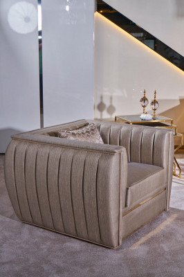 Luxus Beige Set Sofagarnitur 3+3+1 Sëtzer Couchtisch Sofa Fauteuil Sofaen 5tlg.
