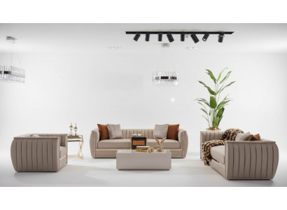 Luxus Beige Set Sofagarnitur 3+3+1 Sëtzer Couchtisch Sofa Fauteuil Sofaen 5tlg.