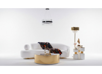 Modern wäisse Canapé Luxus Polster 3-Sëtzer Hallef-ronde Couchtisch 2 Stécker