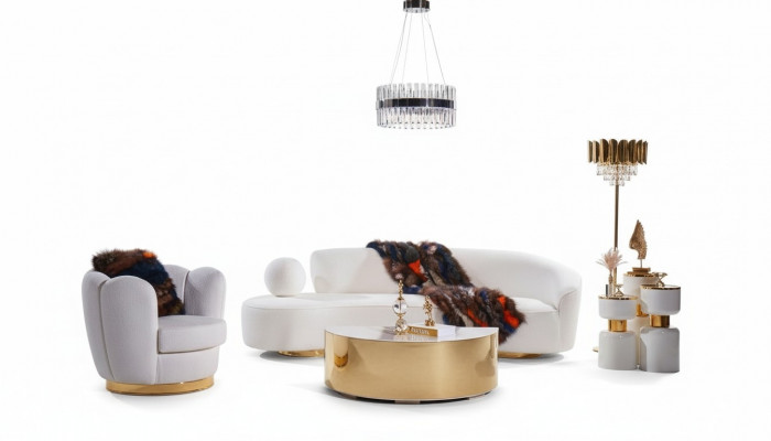 Modern Sofaaarbecht Wäissen Dräisëtzer Luxus Fauteuil Eedelt Couchdësch