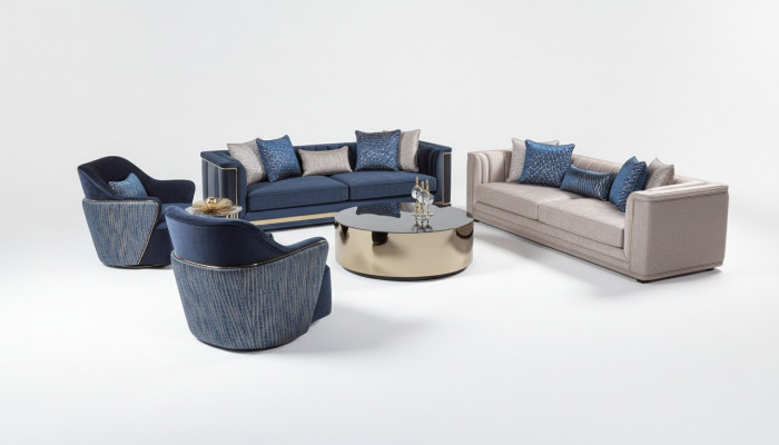 Sofa-Garnitur 3+3+1+1 Sëtzer Couchtisch TV-Ständer Sofa Sofaen Fauteuil