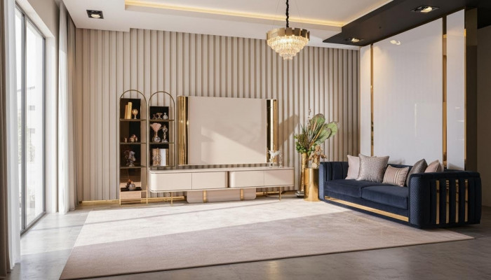 Livingraum Luxus TV-Schaf Chambard RTW Miwwelen Schief Hëlz Lowboard nei beige
