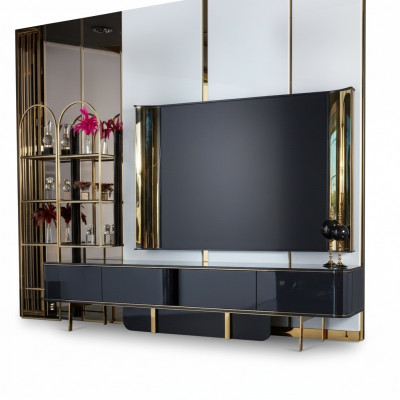 RTV Lowboard TV-Ständer Sideboard Wunnzëmmer Modern Holz Schwaarz Design