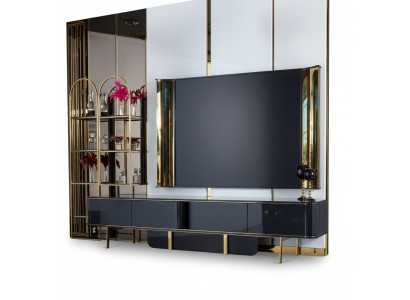 RTV Lowboard TV-Ständer Sideboard Wunnzëmmer Modern Holz Schwaarz Design