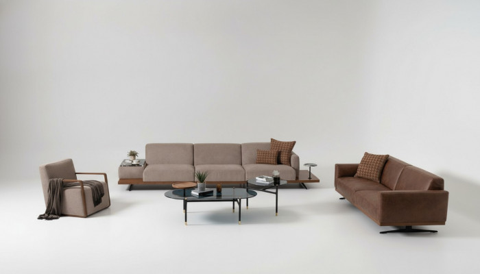 Luxus Sofagarnitur Sofas 4+3+1 Sëtz Fotell 2x Dëscht 4tlg