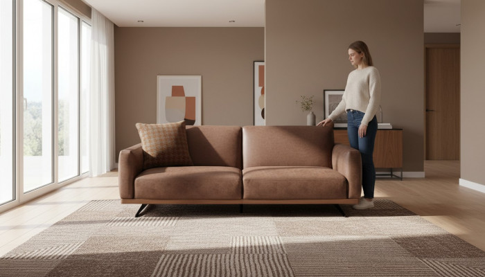 Modern Liederdivan Dreisëtzergarnitur Design Couch Wunnlandschaft brong