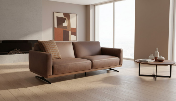 Modern Liederdivan Dreisëtzergarnitur Design Couch Wunnlandschaft brong