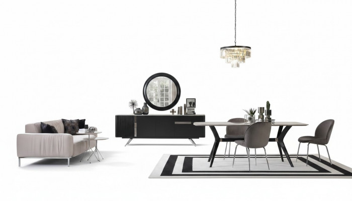 7 Stéck Luxus Loft Design Iesszëmmer Set Miwwelen Dësch Kommode 4x Still