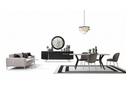 7 Stéck Luxus Loft Design Iesszëmmer Set Miwwelen Dësch Kommode 4x Still