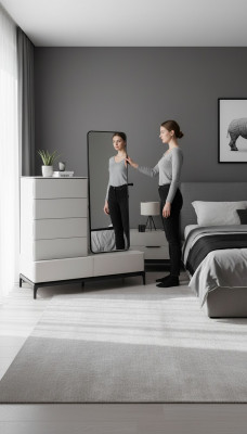 Kommoden Wunnzëmmer Set Kommod mat Spigel Holz Stil Modern wäiss