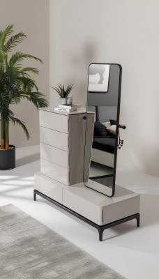 Kommoden Wunnzëmmer Set Kommod mat Spigel Holz Stil Modern wäiss