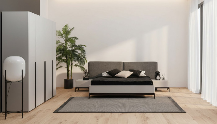 Bett Këssen Design Luxus Duebel Hotel Better Holz Miwwelen Hellgrou Loft