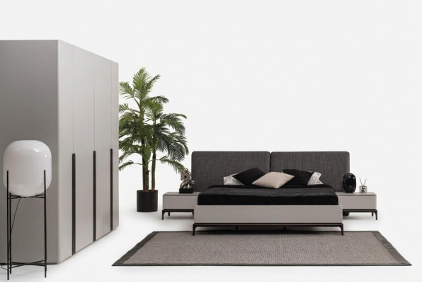 Bett Këssen Design Luxus Duebel Hotel Better Holz Miwwelen Hellgrou Loft