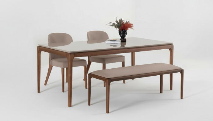 Iessgrupp Iesszëmmer Set Bänk 4x Still Dësch Miwwel beige 6tlg